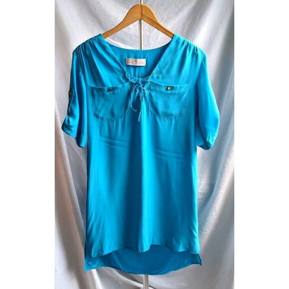 AMANDA UPRICHARD Hanson Lace-Up Silk Tunic Dress in Rare Aqua Blue Size SP - Picture 1 of 7